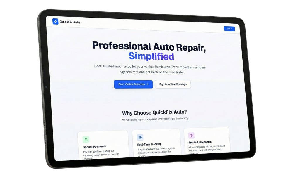iPad showing car-repair.bldrapp.com website