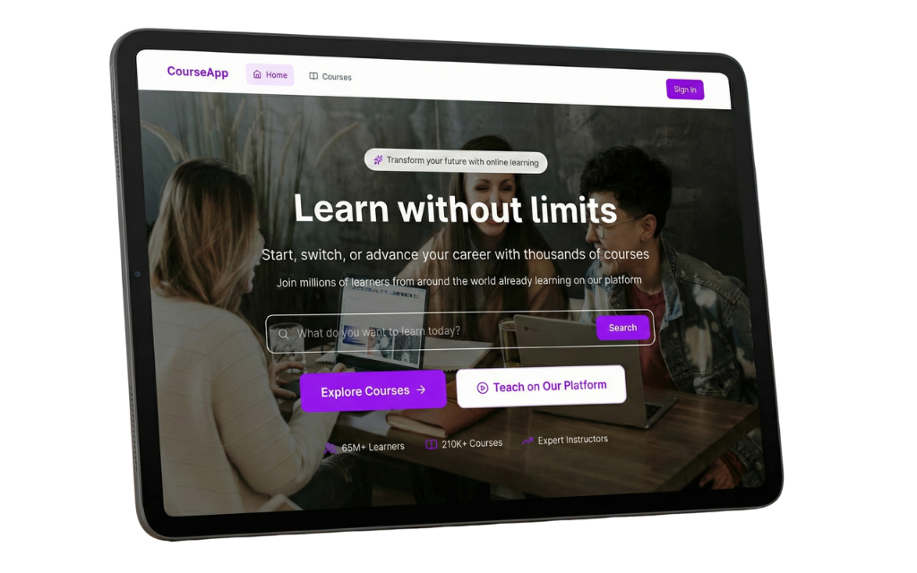 iPad showing courses.bldrapp.cloud website